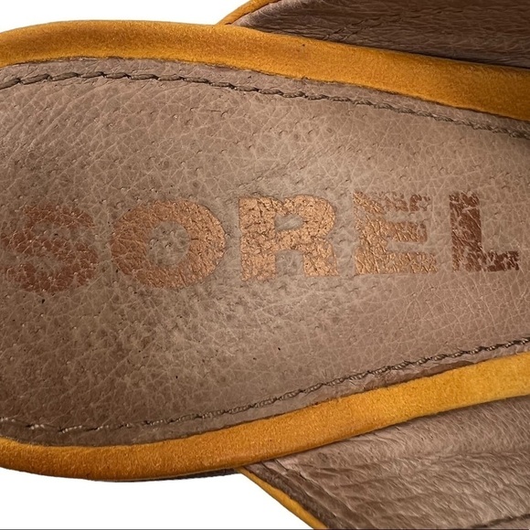 Sorel Golden Yellow Leather Nadia Open Toe Block Heel Sandals Size 6 Women's - Picture 2 of 9